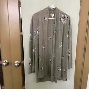 Anthropologie Fig‎ & Flower Womens Medium Beige Taupe Floral Cardigan Sweater